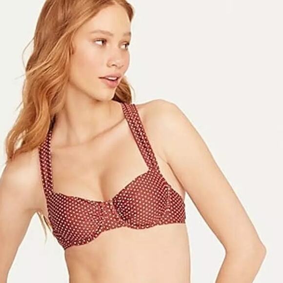 J. Crew Ruched Underwire Bikini Top Polka Dot Size 42DD NWT